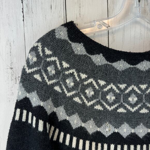 LOFT Grey/White Fair Isle Rabbit Hair Wool 3/4 Sleeve Sweater Dress Size Medium - Picture 6 of 12